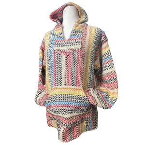 Baja Joe Unisex Pullover Hoodie Size Small Multicolor Rainbow Cotton Blend Boho